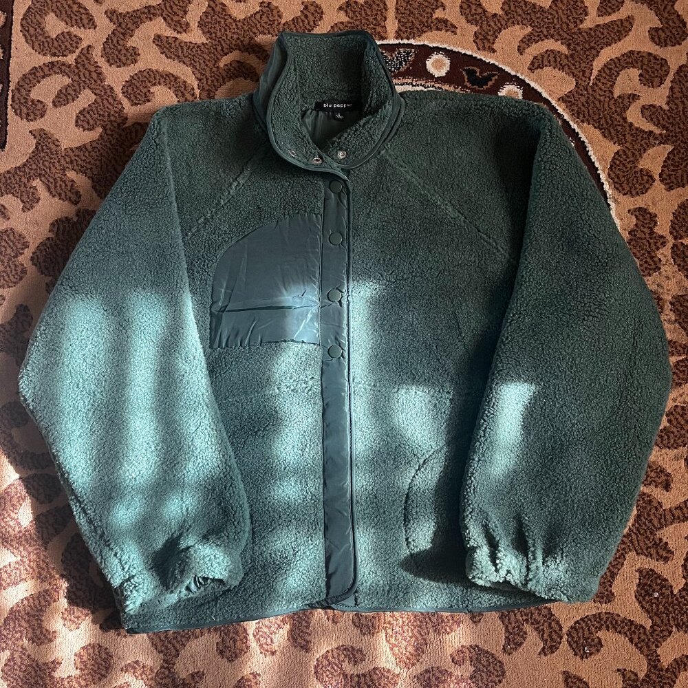 Forest Green Sherpa Button Up Sweater